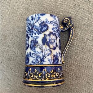 ANTIQUE HAYNES BALT FLOW BLUE PORCELAIN MUG STEIN EMBOSSED GOLD TRIM